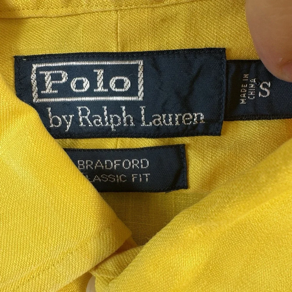 Polo Ralph Lauren Bradford Yellow Linen Shirt Green Pony VTG Men S